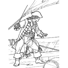 coloring page: Pirate with a sword on a ship