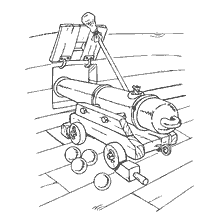 coloring page: Coloring picture of pirate gun on deck