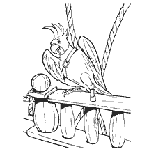 coloring page: Coloring with a parrot on a pirate ship