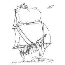 coloring page: A ship with a pirate flag against the sea