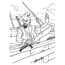 coloring page: Coloring picture of a pirate on a ship with a sword in hand