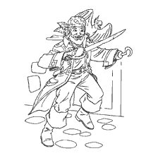 coloring page: Coloring of an old pirate with a saber and a parrot