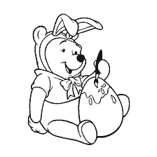 pagina da colorare: Winnie orso in lepre orecchie vernici uovo di Pasqua