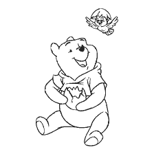 pagina da colorare: Winnie il Pooh con un uovo rotto e un uccello volante