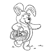 pagina da colorare: Winnie Bear vestito da coniglio con un cesto