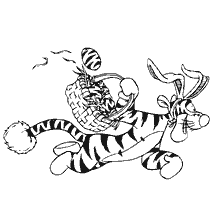 pagina da colorare: Tigger corre con cestino pieno di uova di Pasqua