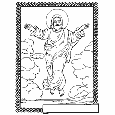 coloring page: The Ascension of the Lord with the image of Jesus Christ ascending into the clouds.