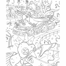 pagina da colorare: Colorazione con piattaforme di carnevale da Rio con un pappagallo e una figura sulla piattaforma