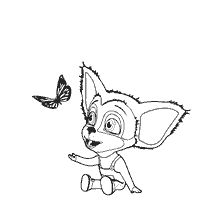 coloriage: B&eacute;b&eacute; Barboskins regardant admirablement &agrave; un papillon