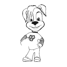 coloriage: Caricature Buddy de Barboskins avec un football