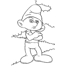 pagina da colorare: Disegno del Smurf Grumpy in piedi con le mani piegate