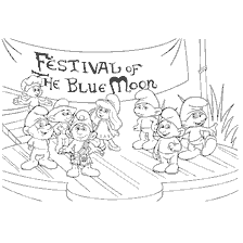pagina da colorare: Smurfs festeggiano Blue Moon Festival sul palco