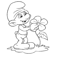 pagina da colorare: Uno smurf che tiene un fiore