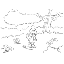 pagina da colorare: Smurfette cammina attraverso la foresta tra i fiori