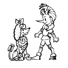 coloring page: Buratino with Poodle Artemon in Coloring