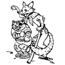coloring page: Cat Basilio and Lisa Alice from the fairy tale Golden Key