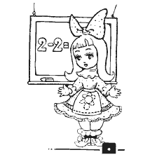 coloring page: Malvina stands in front of a board with an arithmetic example