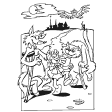 coloring page: Lisa Alice and Cat Basilio with Buratino on the coloring book