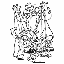 coloring page: Karabas-Barabas manages dolls