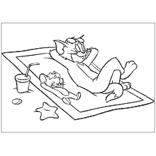 coloring page: Tom and Jerry on the beach playing and relaxing
