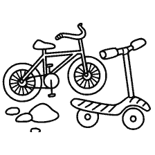 página para colorear: Bicicleta para colorear y Scooter