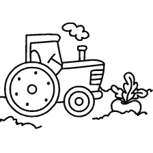 página para colorear: Pintura del tractor sobre el fondo de la naturaleza