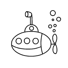 página para colorear: Coloración simple de un submarino con burbujas