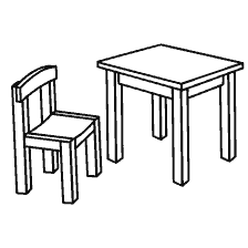 página para colorear: Coloración simplificada de la mesa y silla