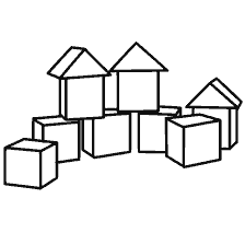 página para colorear: Colorear con la imagen de cubos y casas
