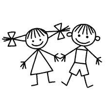 página para colorear: Dos hijos felices, una chica y un niño con las manos