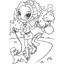 kleurplaat: Glamorous meisje Lisa Frank met een hond