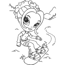 kleurplaat: Glamorous Girl op Snowboard door Lisa Frank