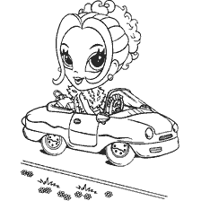 kleurplaat: Lisa Frank: Een glamoureus meisje met een stijlvolle auto
