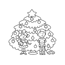 página para colorir: Colorir crian&ccedil;as com uma &aacute;rvore de Natal