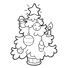 página para colorir: Colorir uma &aacute;rvore de Natal elegante com brinquedos e uma vela
