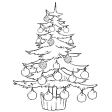 página para colorir: Colorir uma &aacute;rvore de Natal decorada com brinquedos e grinaldas