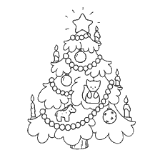 página para colorir: &Aacute;rvore de Natal com brinquedos e velas para colorir