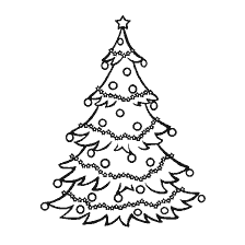página para colorir: Corante preto e branco da &aacute;rvore de Ano Novo com brinquedos e grinaldas