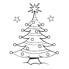 página para colorir: Colorindo uma &aacute;rvore de Natal elegante com estrelas e bolas