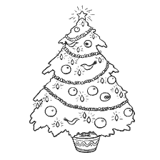 página para colorir: Colorir uma &aacute;rvore de Natal elegante com brinquedos e uma estrela