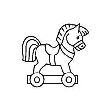 coloring page: Wood horse on wheels for coloring