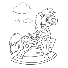 coloring page: A horse on a swing with clouds