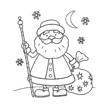 página para colorir: Colorir Santa Claus com uma equipe e um saco