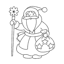 página para colorir: Colorir o Natal do Pai com um saco de presentes e uma varinha m&aacute;gica