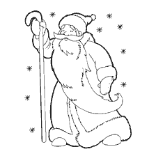 página para colorir: Colorir Santa Claus com uma equipe em meio a queda de neve