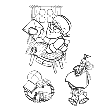 página para colorir: Papai Noel &agrave; mesa est&aacute; preparando presentes