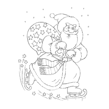 página para colorir: Pai Natal patins com um saco de presentes