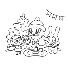 página para colorir: Pai Natal com crian&ccedil;as e &aacute;rvore de Natal