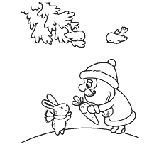 página para colorir: Pai Natal d&aacute; uma cenoura a uma lebre