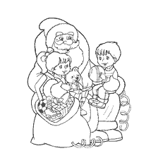 página para colorir: Pai Natal com brinquedos e crian&ccedil;as